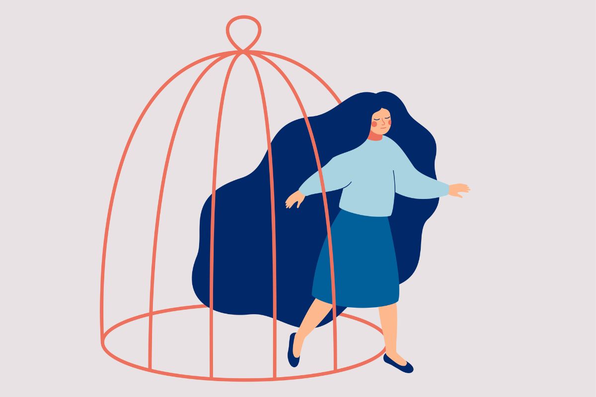 Approaches to Therapy. Woman leaving a cage
