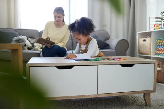 Art therapy, psychologist and drawing with kid in office for trauma processing, child development or sketch (1) Art therapy, psychologist and drawing with kid in office for trauma processing, child development or sketch (1)